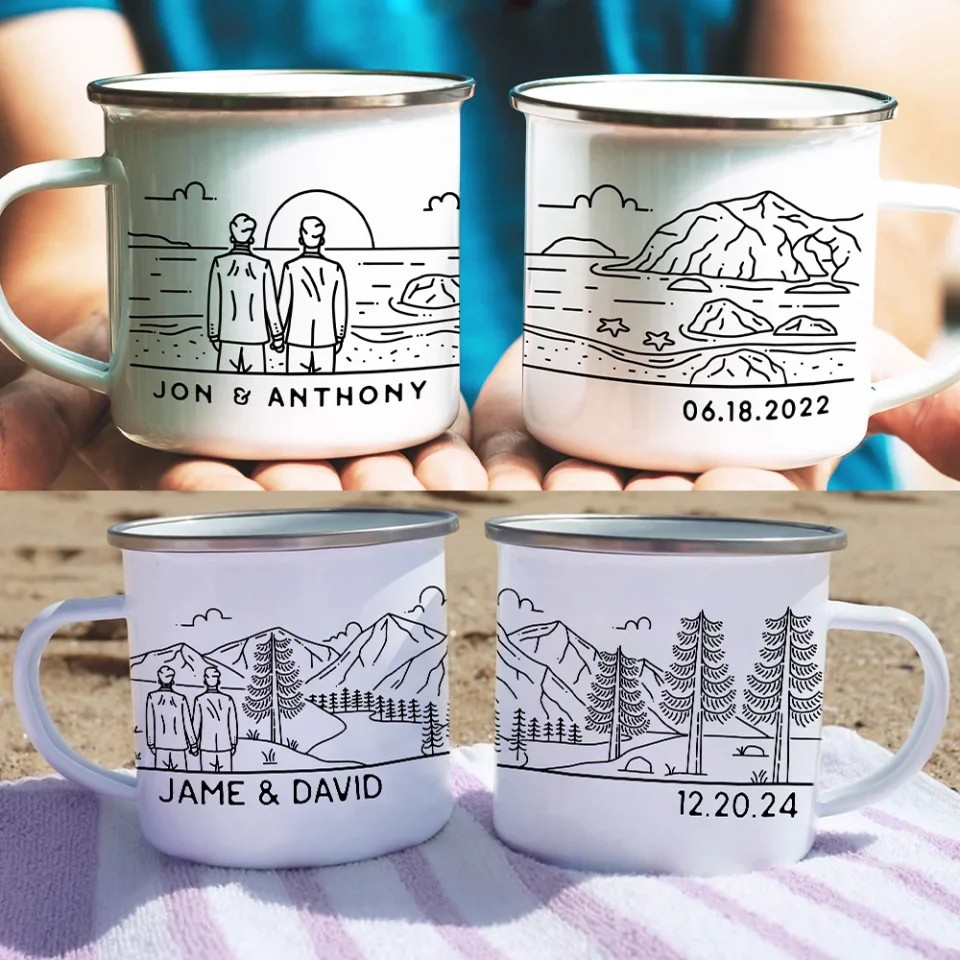 Wedding Gift For Gay Couple - Personalized Enamel Mug - Gift For LGBT Couple - Image 4