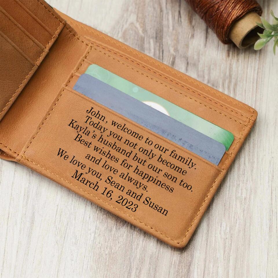 Welcom To Our Family - Personalized Men's Engraved Leather Wallet - Gift For Son-in-law On Birthday - Image 3