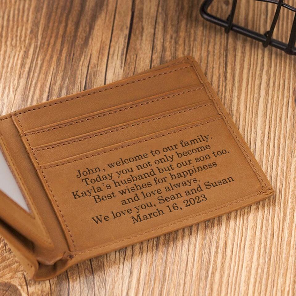 Welcom To Our Family - Personalized Men's Engraved Leather Wallet - Gift For Son-in-law On Birthday - Image 5