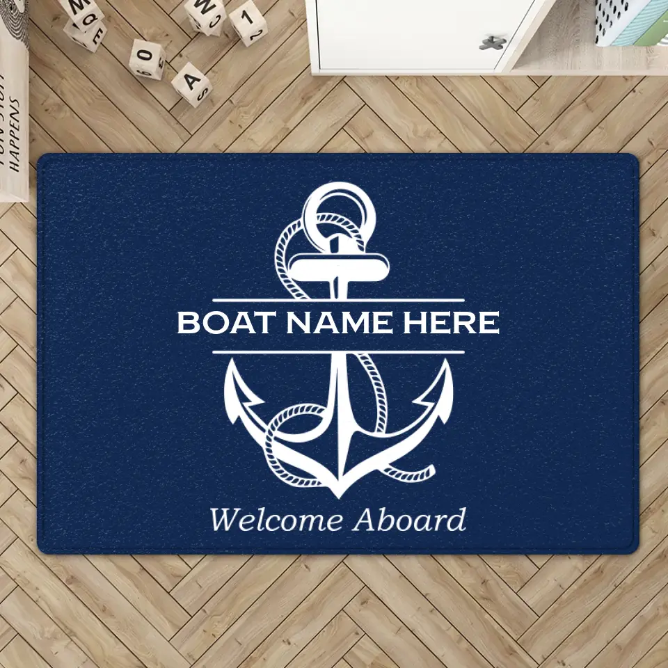 Welcome Aboard, Personalized Name Nautical Doormat, Boat Captains with Anchor, Boating Gift - Image 2