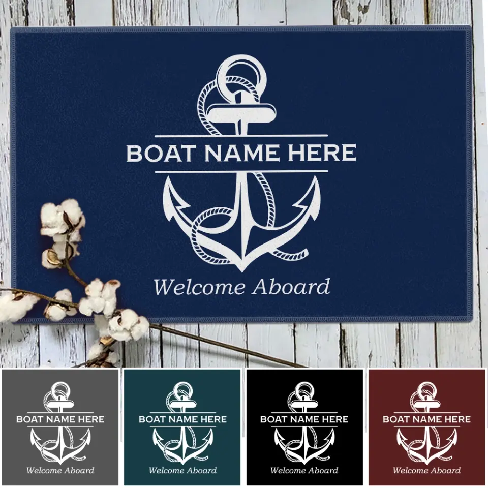 Welcome Aboard, Personalized Name Nautical Doormat, Boat Captains with Anchor, Boating Gift - Image 5