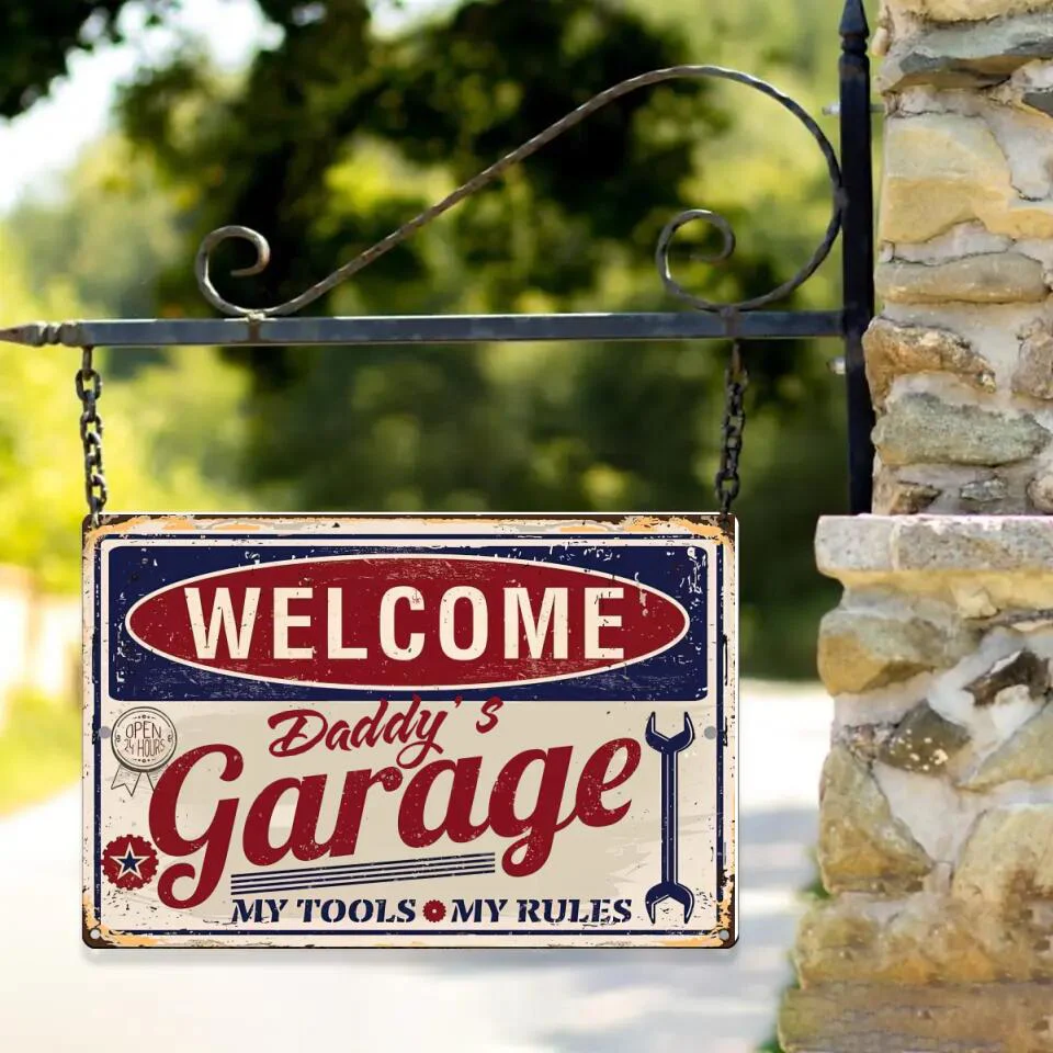 Welcome Grandpa Daddy's Garage My Tools My Rules - Printed Metal Sign - Image 3