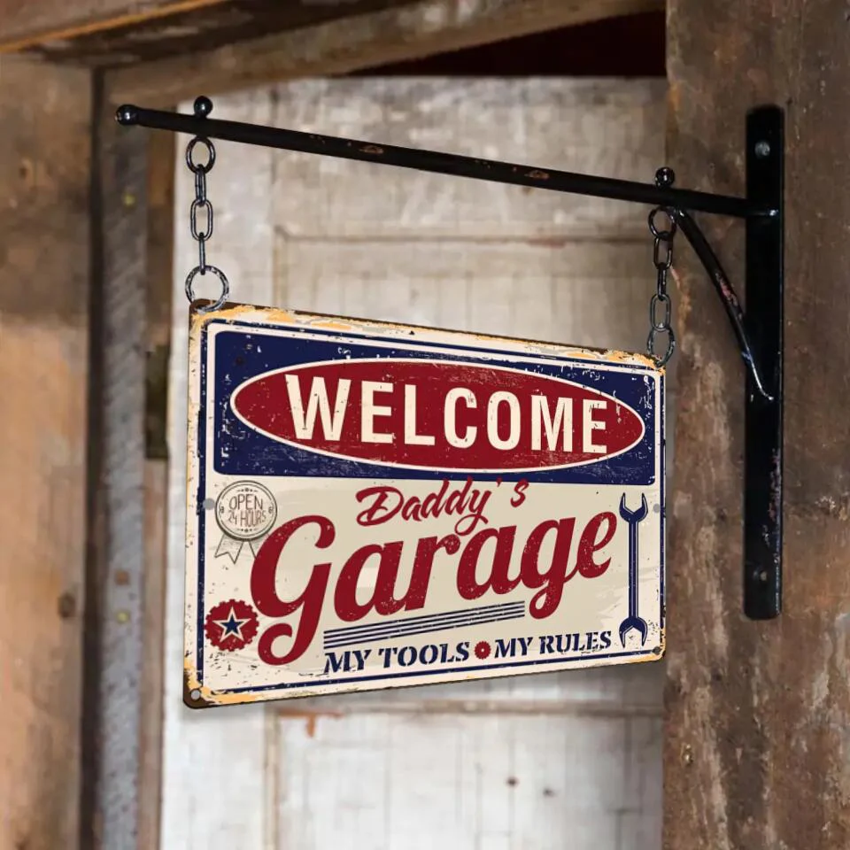 Welcome Grandpa Daddy's Garage My Tools My Rules - Printed Metal Sign - Image 4
