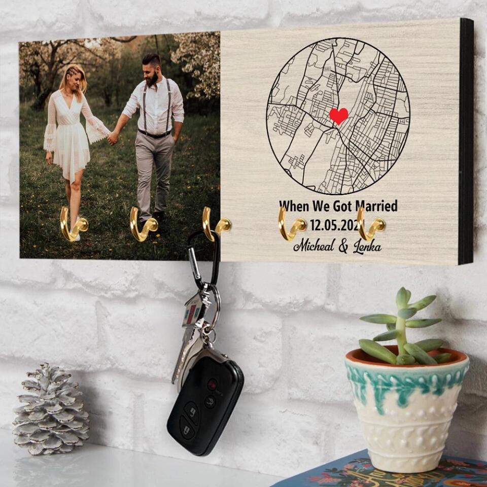 When It All Began - Custom Map - Personalized Key Holder - Wooden Hanger - Anniversary, Wedding Gift for Couples - Image 5