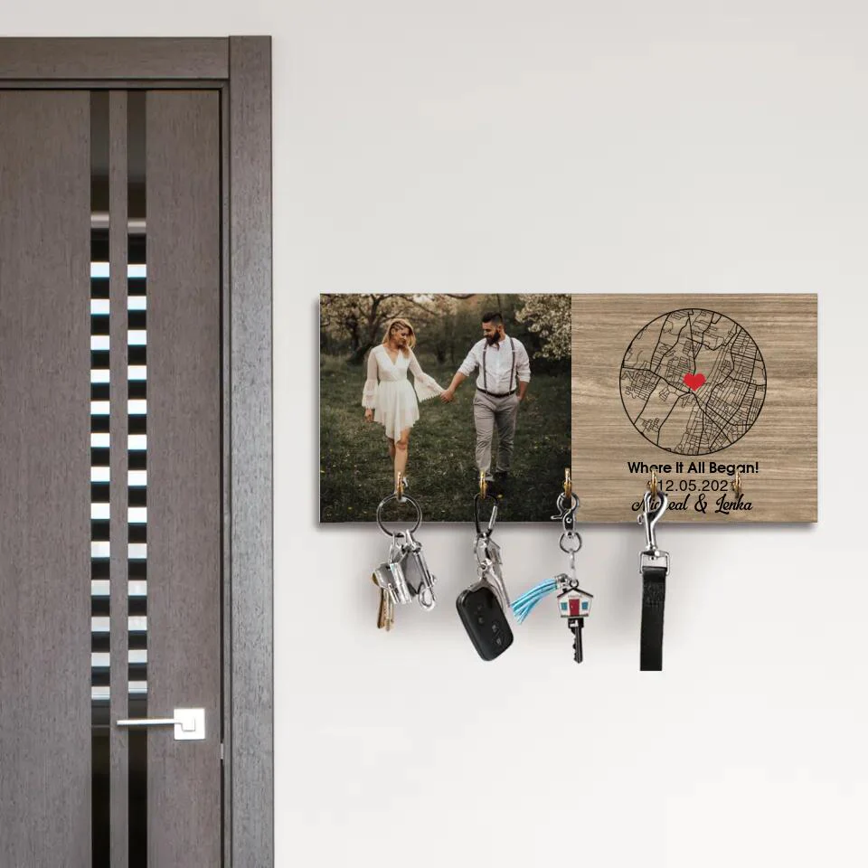 When It All Began - Custom Map - Personalized Key Holder - Wooden Hanger - Anniversary, Wedding Gift for Couples - Image 6