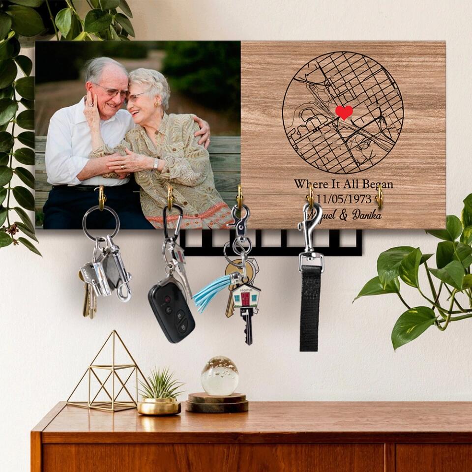 When It All Began - Custom Map - Personalized Key Holder - Wooden Hanger - Anniversary, Wedding Gift for Couples - Image 8