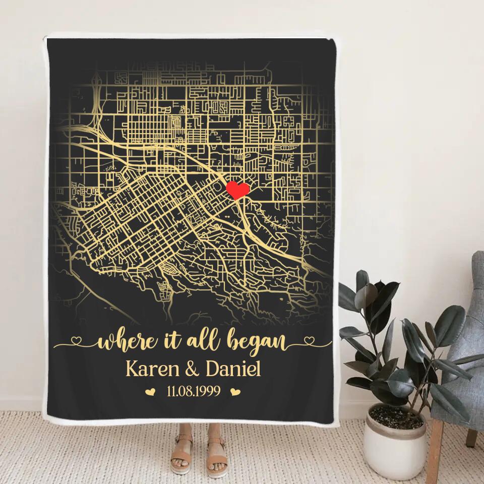 Where It All Began, Personalized Map Print & Names Blanket, Anniversary Gift for Couples - Image 8