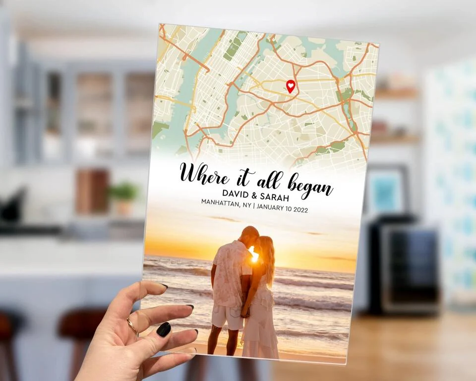 Where It All Began With Retro Map Custom Acrylic Plaque Anniversary Gift For Couples - Image 8