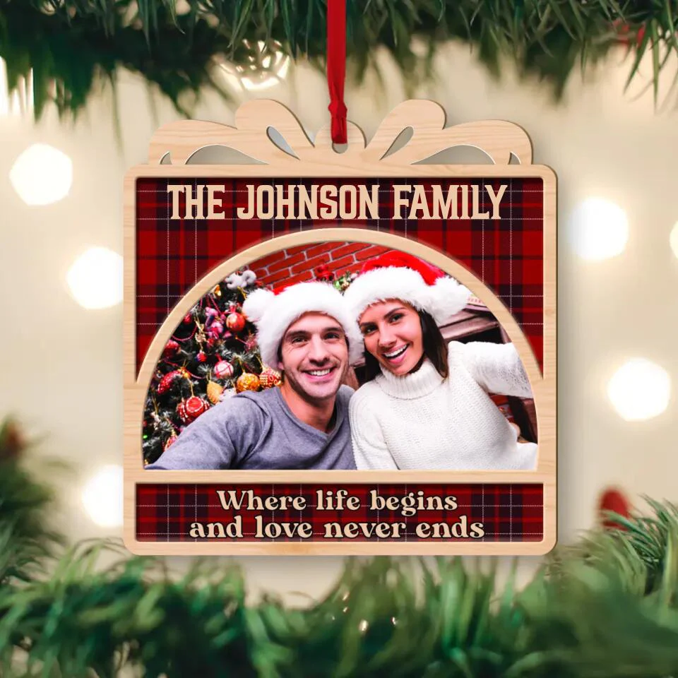 Where Life Begins And Love Never Ends Personalized Wooden Ornament - Image 3