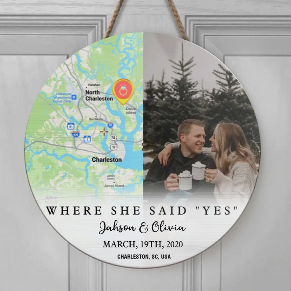 Couple Wooden Sign Where She Say Yes - Personalized Round Wooden Sign - Image 7