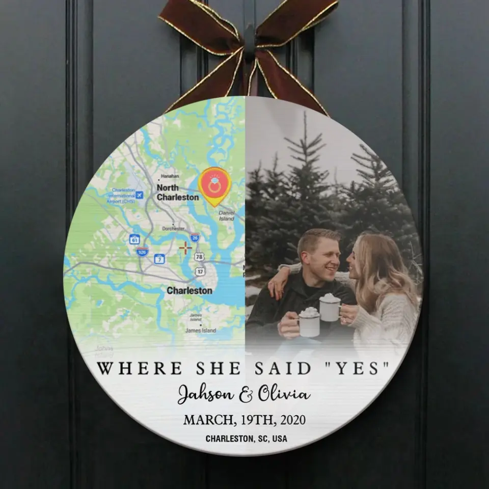 Couple Wooden Sign Where She Say Yes - Personalized Round Wooden Sign - Image 8
