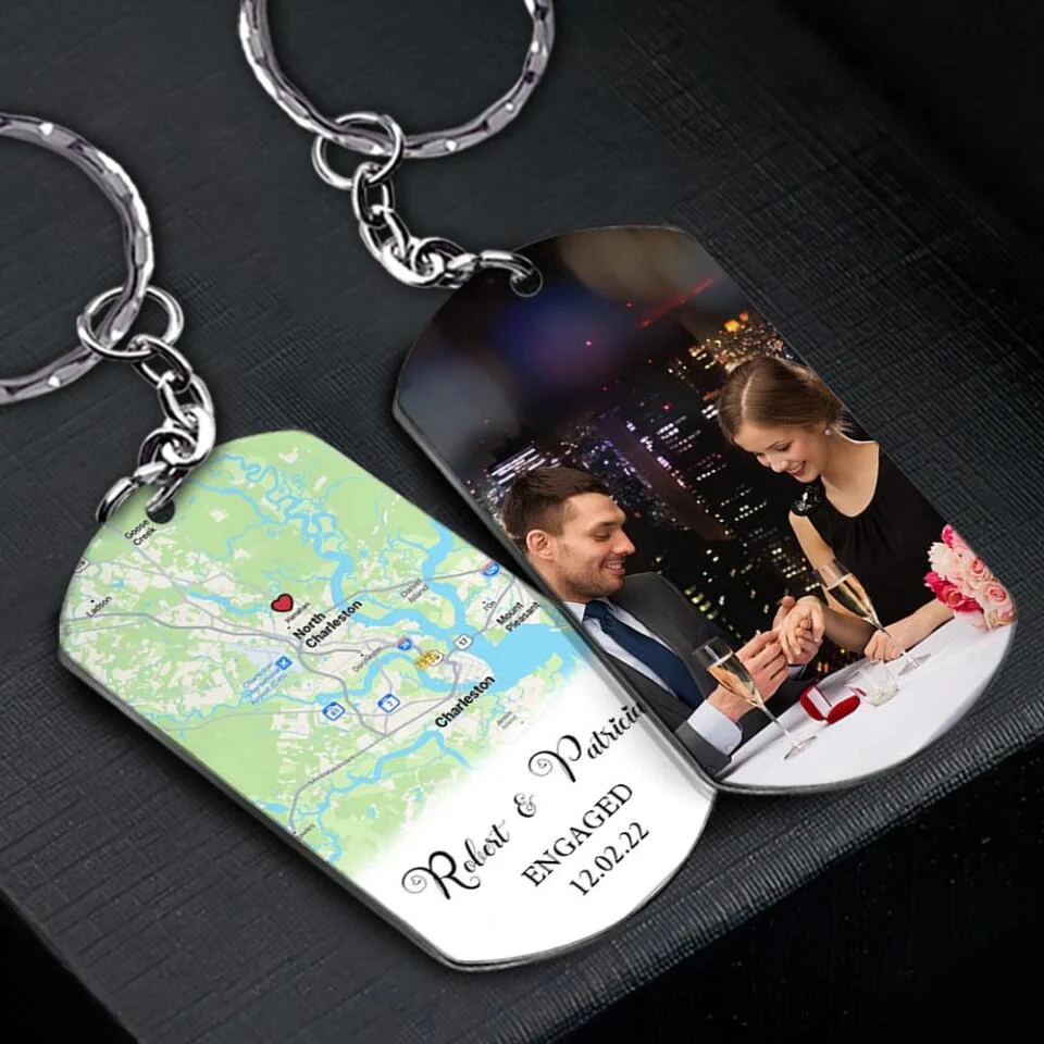 Where We Met - First Date Engaged - Location Print Map Personalized Keychain - Image 4