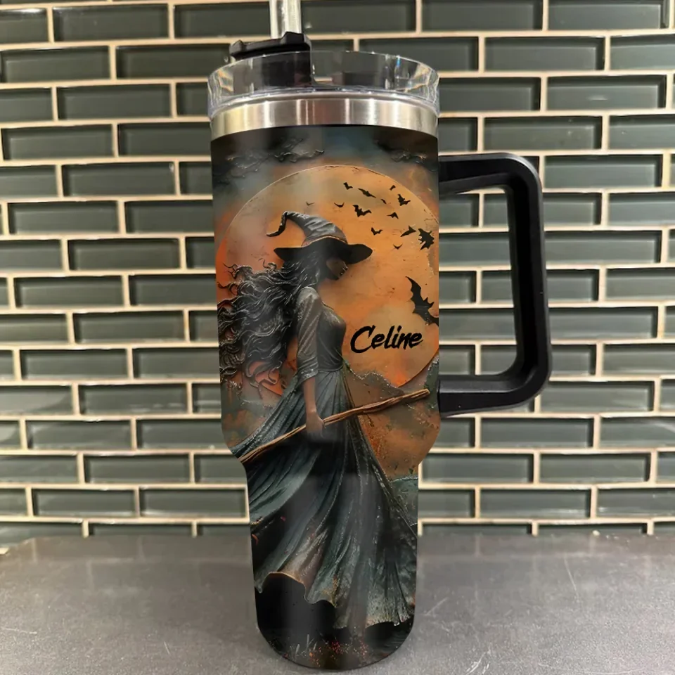 Witch And Her Broom In The Forest - Personalized 40oz Tumbler - Gift For Witches - Image 3