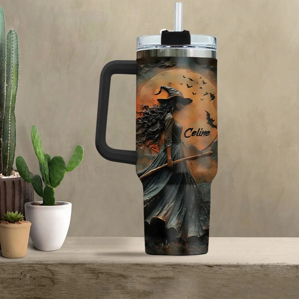 Witch And Her Broom In The Forest - Personalized 40oz Tumbler - Gift For Witches - Image 4