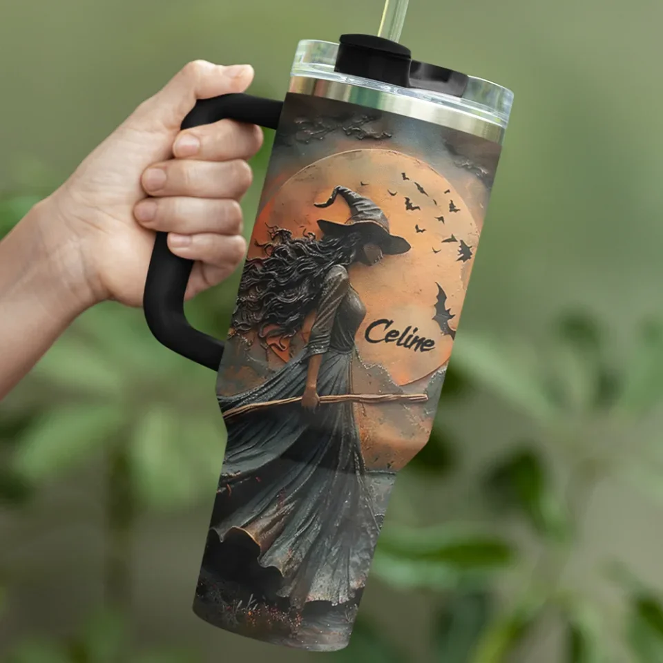 Witch And Her Broom In The Forest - Personalized 40oz Tumbler - Gift For Witches - Image 5