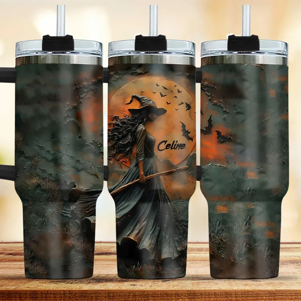 Witch And Her Broom In The Forest - Personalized 40oz Tumbler - Gift For Witches - Image 6