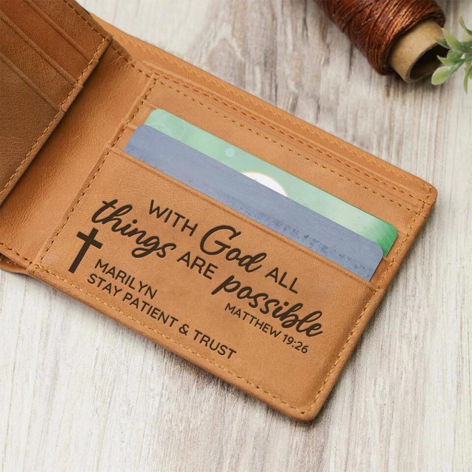 With God All Things Are Possible - Bibble Quote - Personalized Name - Engraved Leather Wallet - Men's Jewelry - Money Holder - Birthday Gift - Confirmation Gift for Boys - 303ICNNPLW331 - Image 5