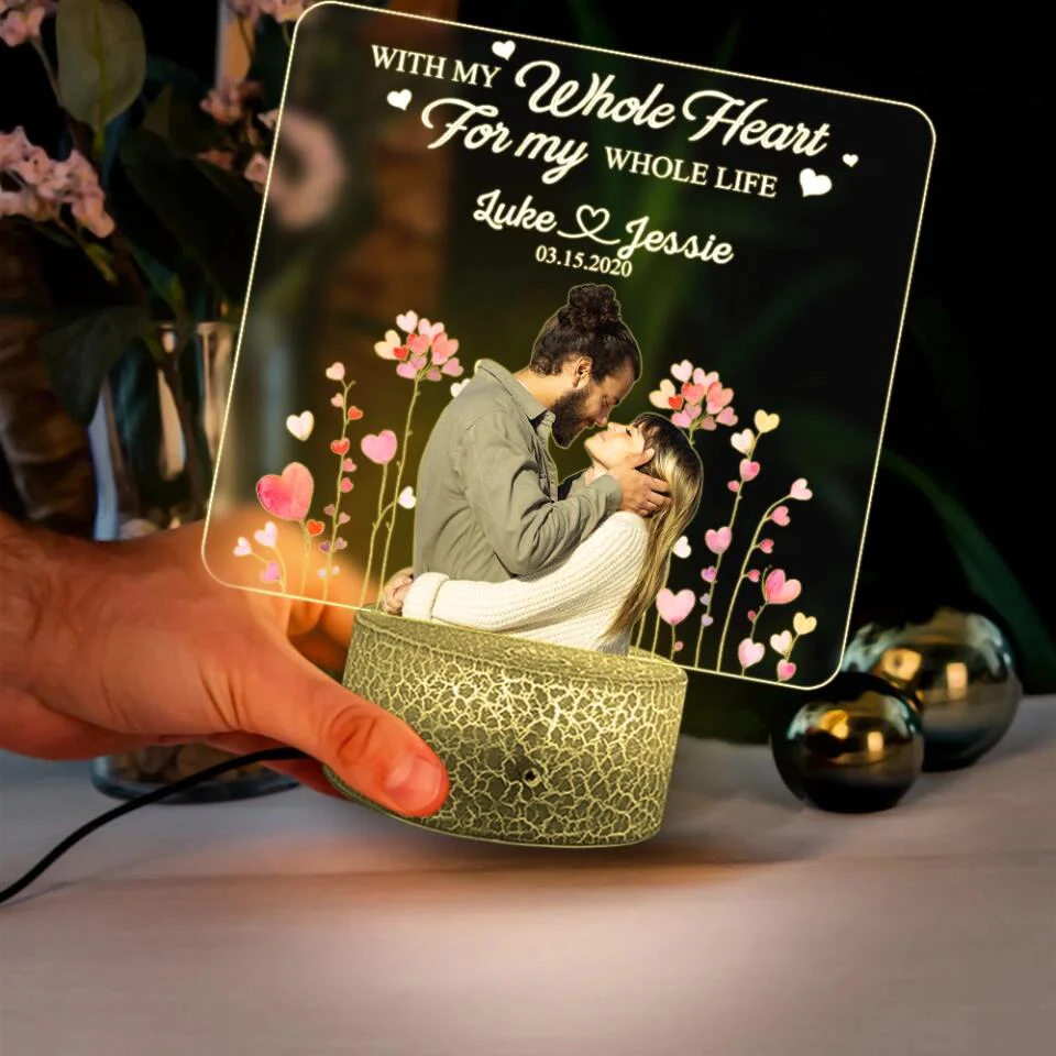 Personalized Valentine Gifts - With My Whole Heart For My Whole Life - Personalized Printed Night Light - Valentine Gift for Couple - Image 3