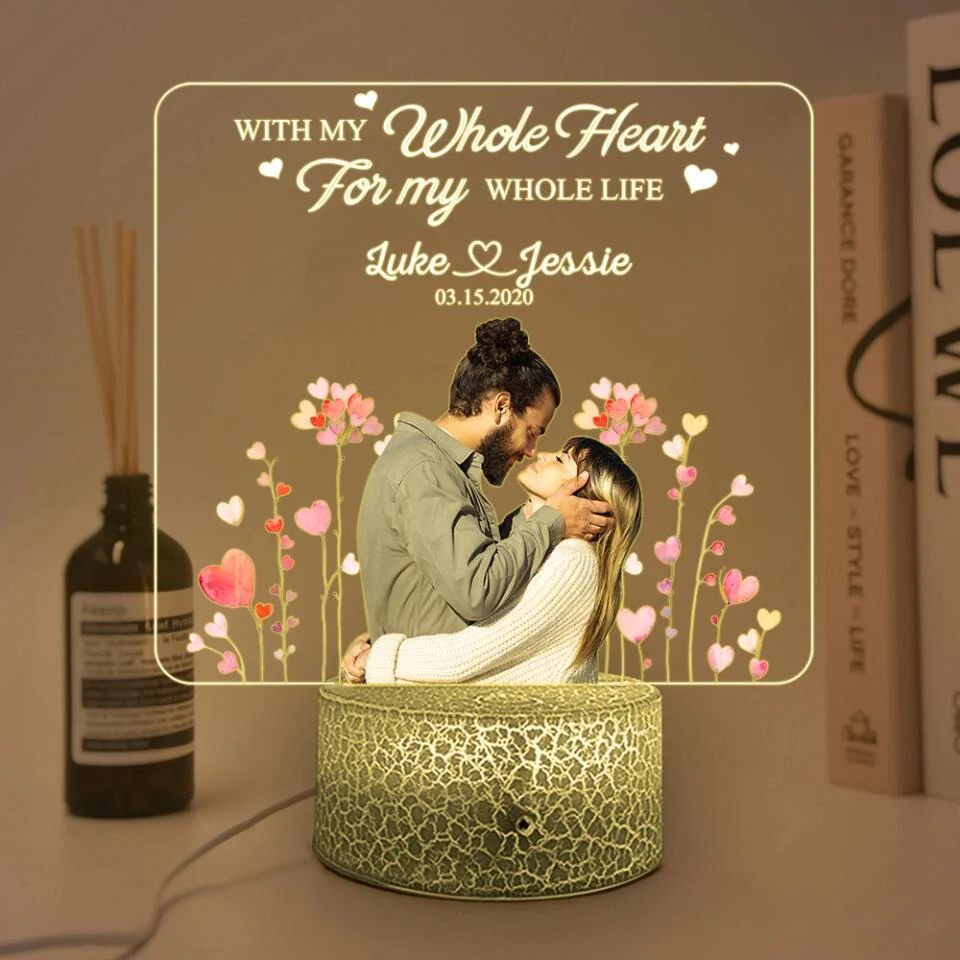 Personalized Valentine Gifts - With My Whole Heart For My Whole Life - Personalized Printed Night Light - Valentine Gift for Couple - Image 4