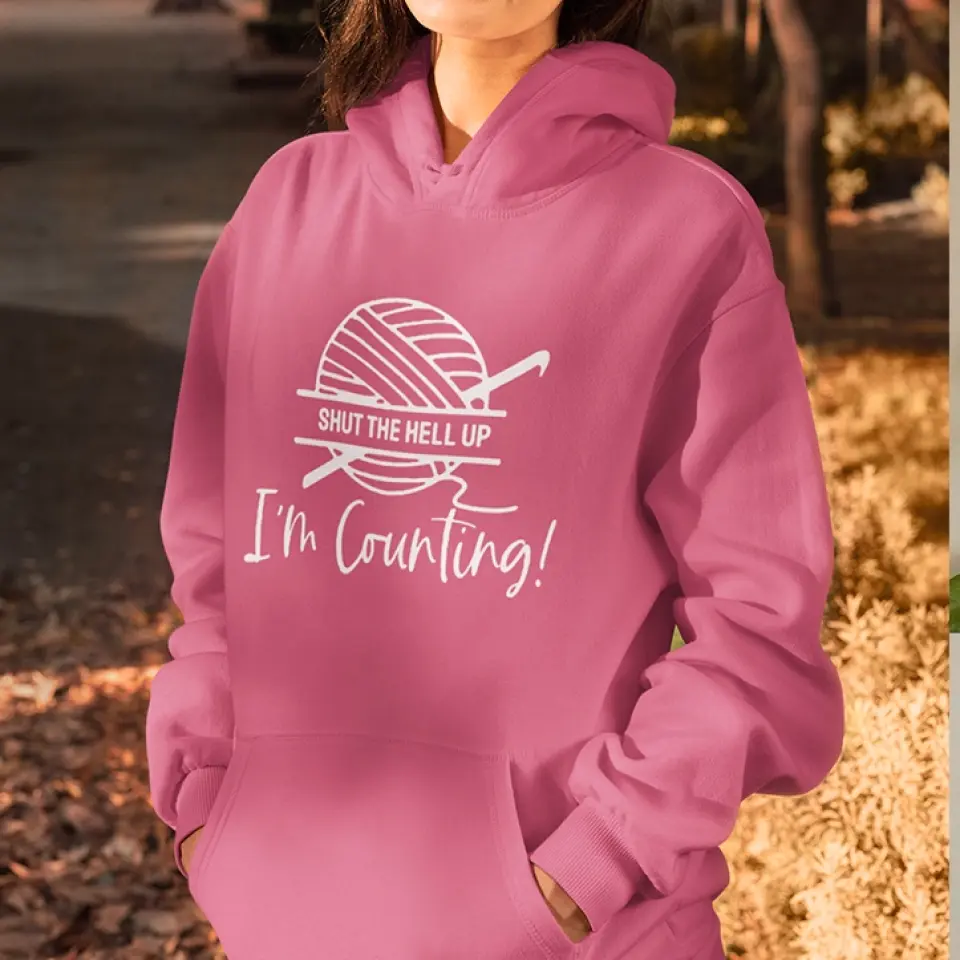 Yarn Pocket Hoodie with Crochet/Knitting Graphic- Standard Hoodie - Image 8