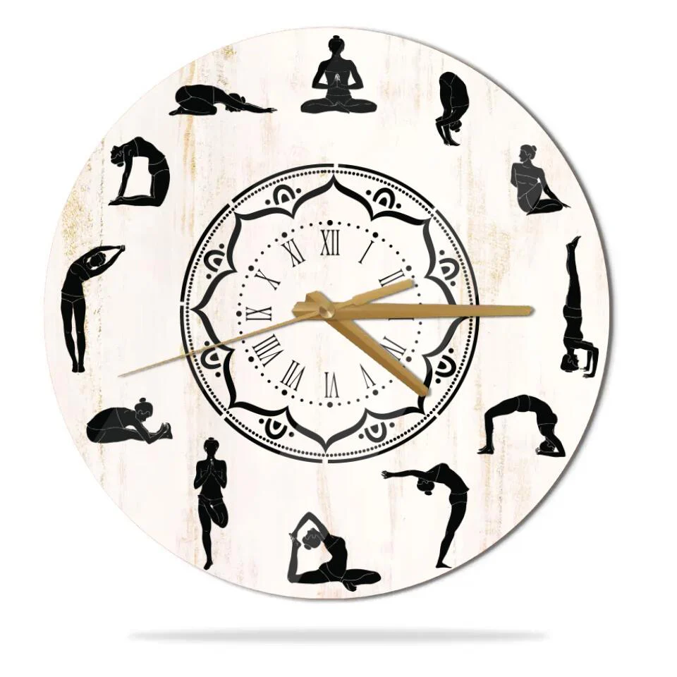 YOGA Wood Wall Clock, Yoga Studio Decor For Wall, Home Kitchen Bedroom Yoga Wall Art, Meditation Wall Art Gifts For Woman Men - 212IHNBNWC955 - Image 2