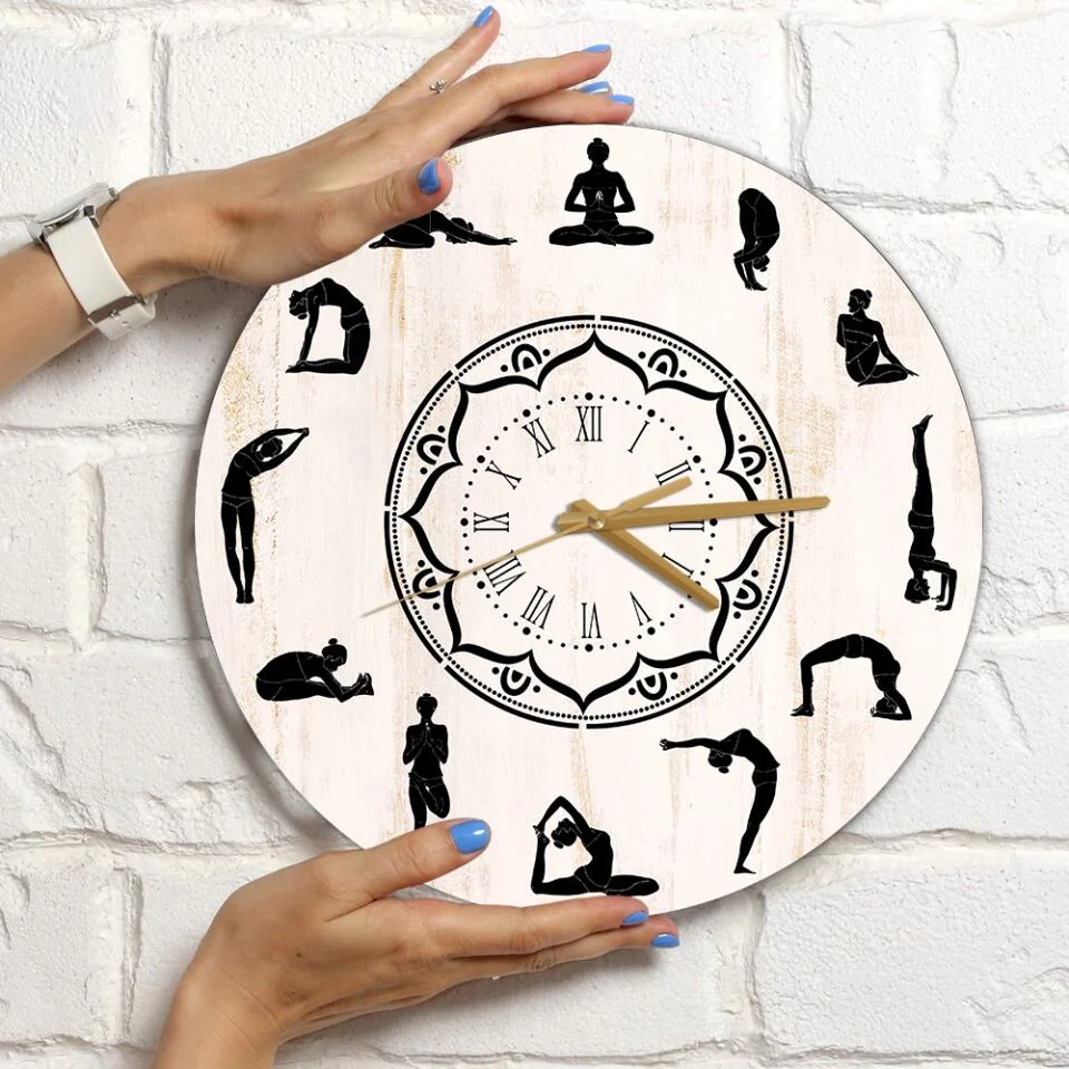 YOGA Wood Wall Clock, Yoga Studio Decor For Wall, Home Kitchen Bedroom Yoga Wall Art, Meditation Wall Art Gifts For Woman Men - 212IHNBNWC955 - Image 3