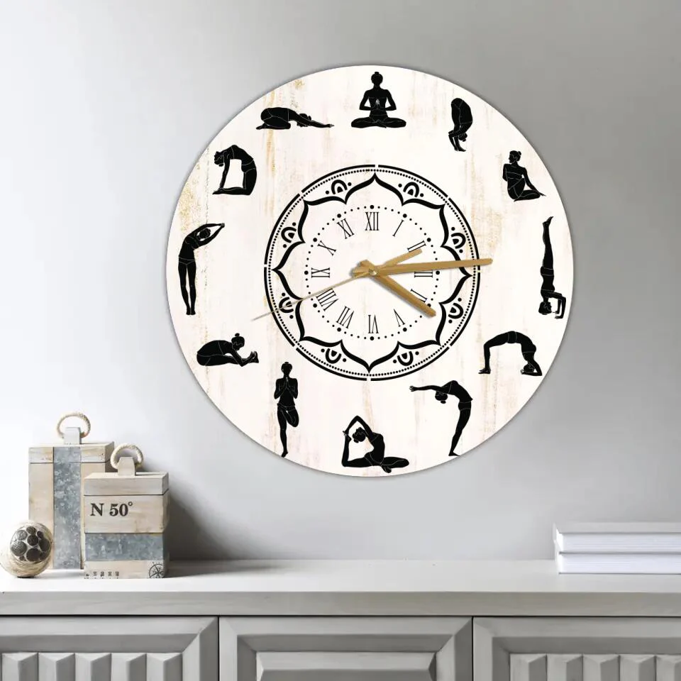 YOGA Wood Wall Clock, Yoga Studio Decor For Wall, Home Kitchen Bedroom Yoga Wall Art, Meditation Wall Art Gifts For Woman Men - 212IHNBNWC955 - Image 4