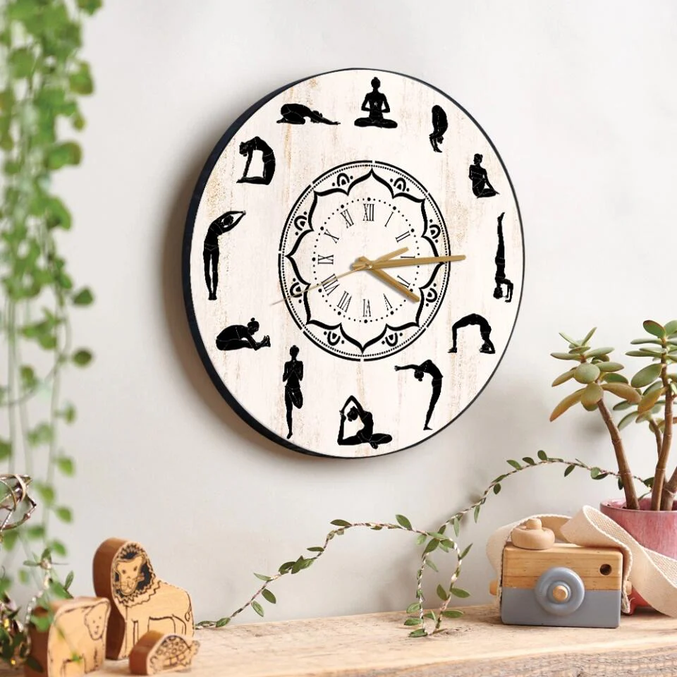 YOGA Wood Wall Clock, Yoga Studio Decor For Wall, Home Kitchen Bedroom Yoga Wall Art, Meditation Wall Art Gifts For Woman Men - 212IHNBNWC955 - Image 5
