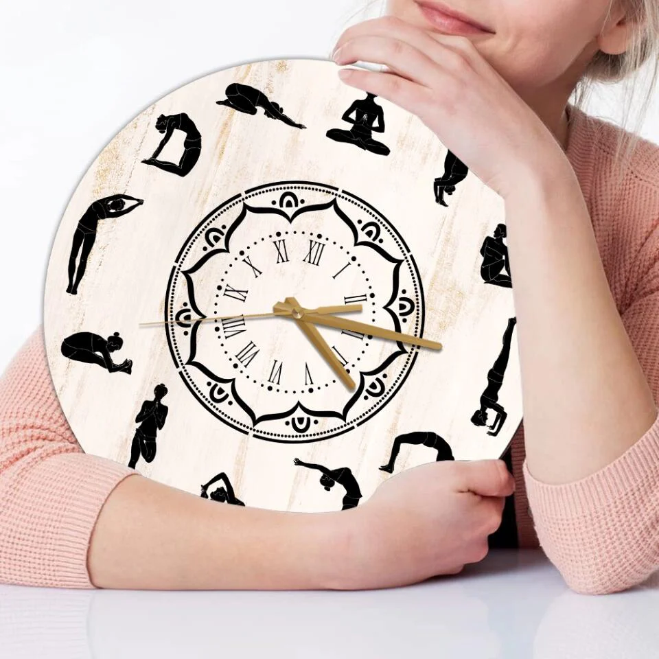 YOGA Wood Wall Clock, Yoga Studio Decor For Wall, Home Kitchen Bedroom Yoga Wall Art, Meditation Wall Art Gifts For Woman Men - 212IHNBNWC955 - Image 6