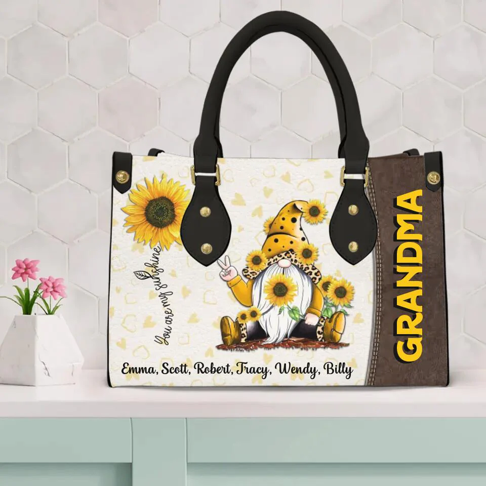 You Are My Sunshine - Yellow Gnome - Personalized Leather Handbag - Gift for Women - Image 3