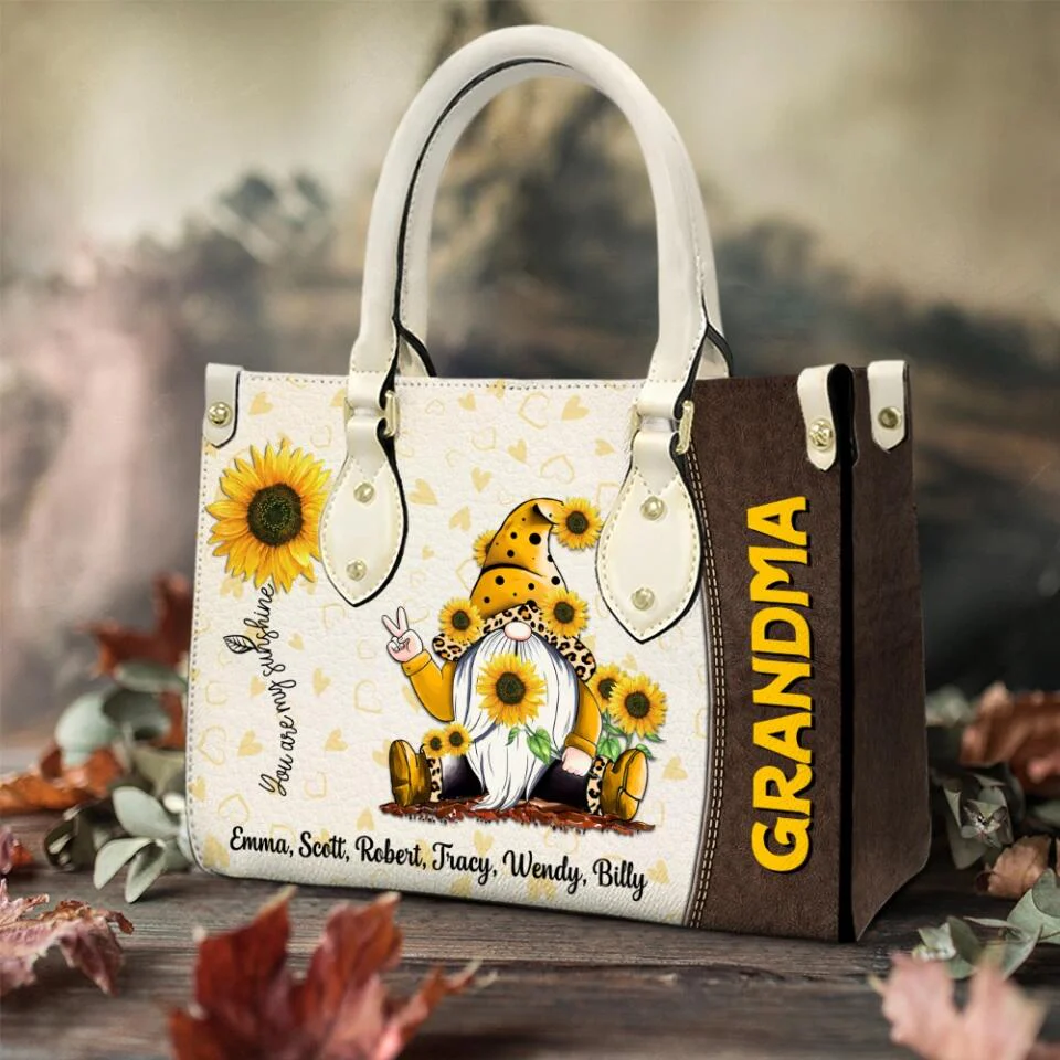You Are My Sunshine - Yellow Gnome - Personalized Leather Handbag - Gift for Women - Image 4