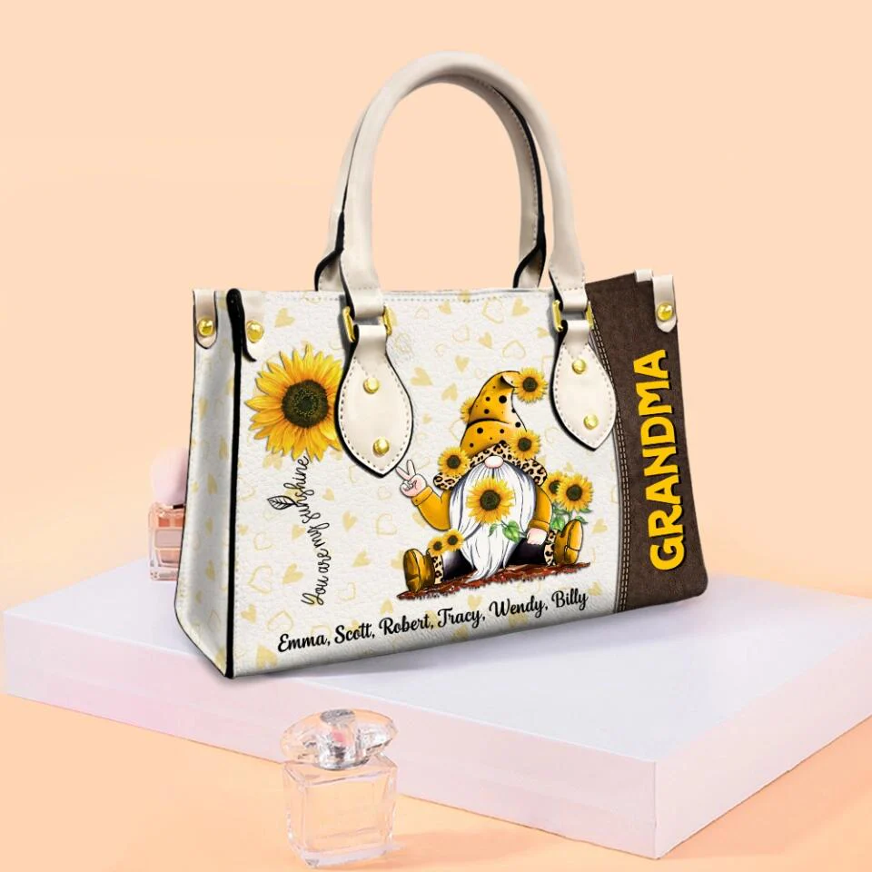You Are My Sunshine - Yellow Gnome - Personalized Leather Handbag - Gift for Women - Image 5