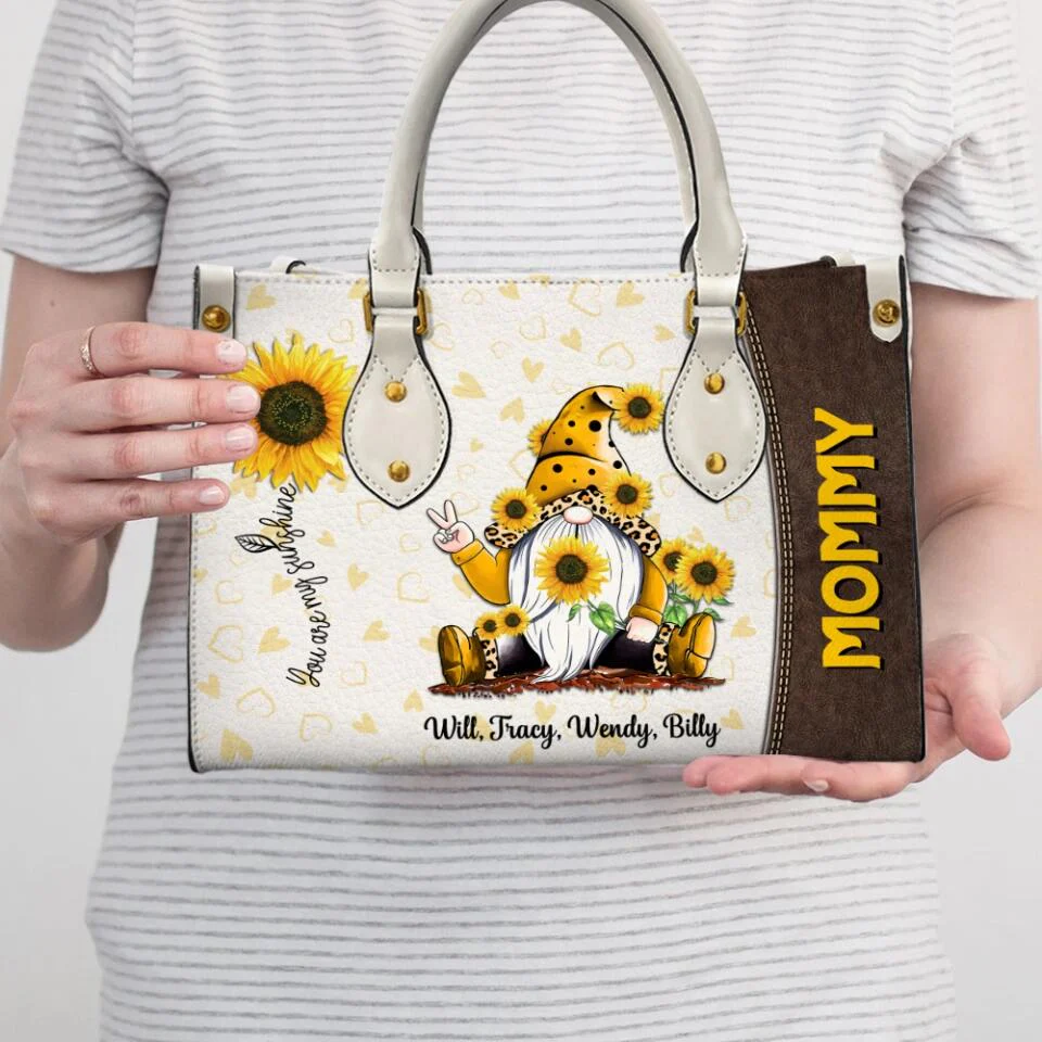 You Are My Sunshine - Yellow Gnome - Personalized Leather Handbag - Gift for Women - Image 6