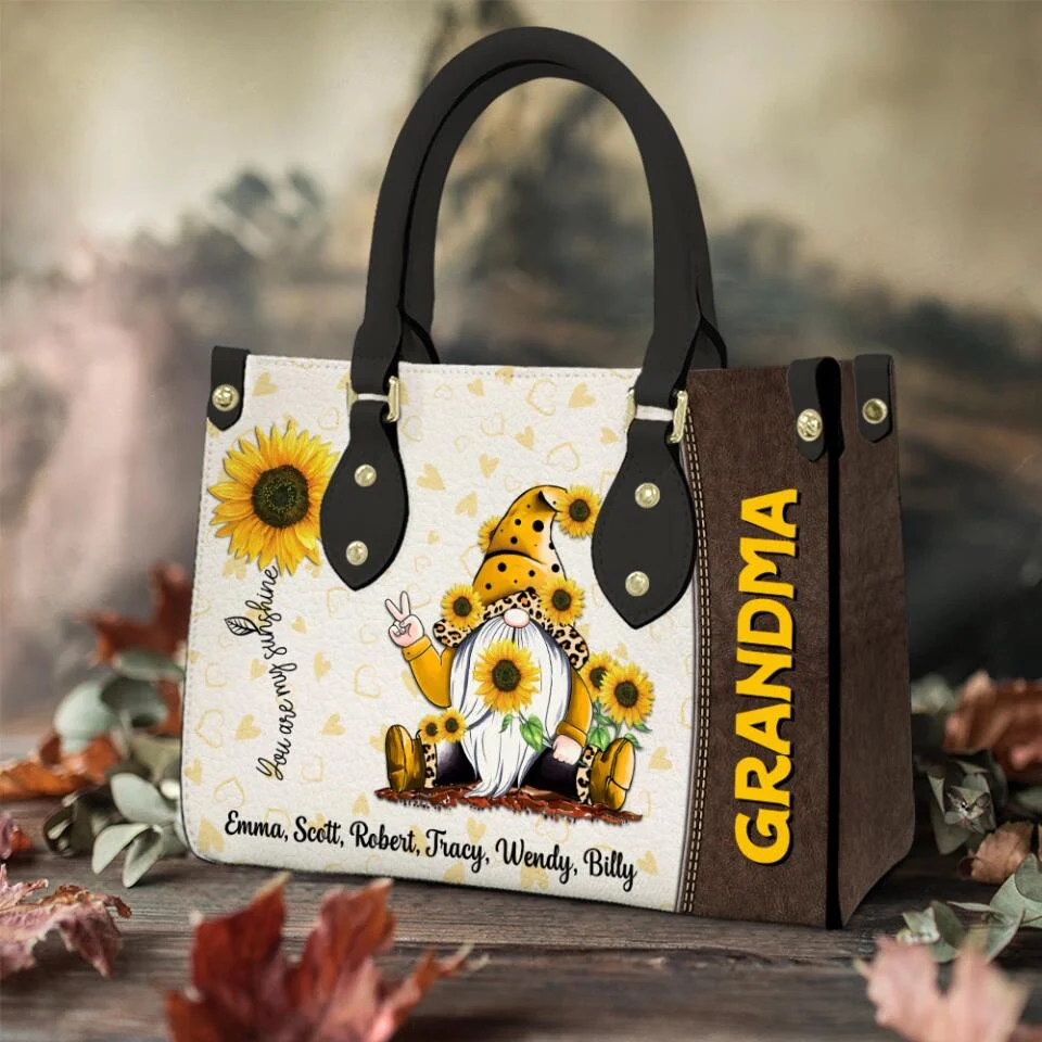 You Are My Sunshine - Yellow Gnome - Personalized Leather Handbag - Gift for Women - Image 7