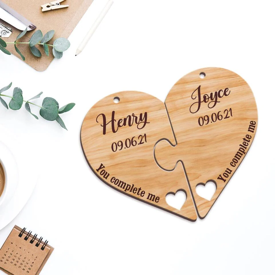 Personalized Valentine Gifts - You complete me. Couple Car Ornament - Best Valentine Anniversary Birthday Gift for Couple, Husband & Wife/ Girlfriend, BoyFriend - 212IHNLNOR978 - Image 2