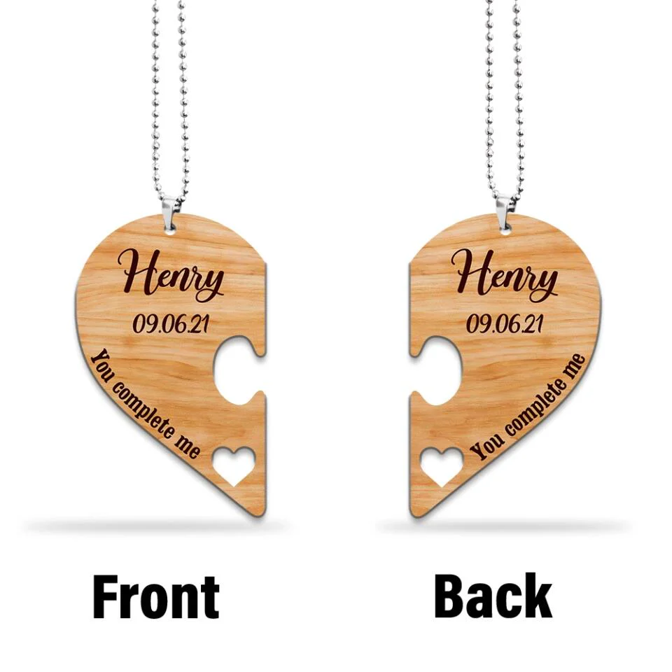 Personalized Valentine Gifts - You complete me. Couple Car Ornament - Best Valentine Anniversary Birthday Gift for Couple, Husband & Wife/ Girlfriend, BoyFriend - 212IHNLNOR978 - Image 3