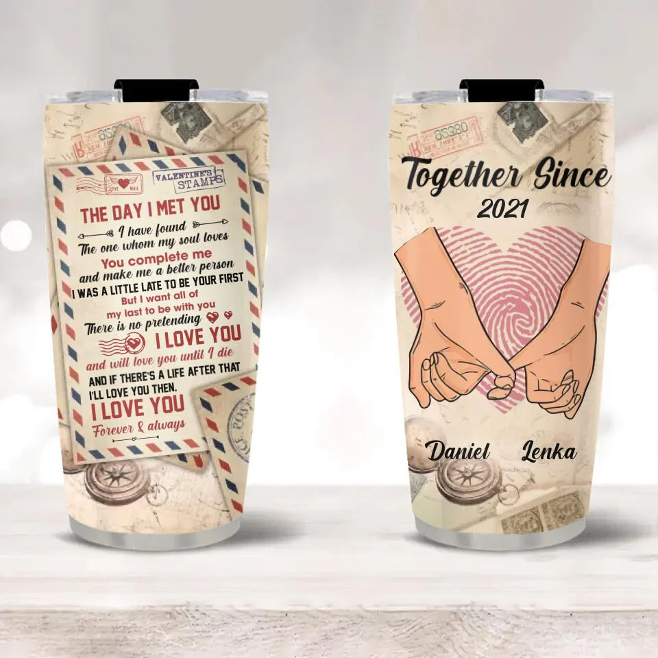 Personalized Valentine Gifts - You Complete Me Personalized 20oz Stainless Tumbler - Image 2