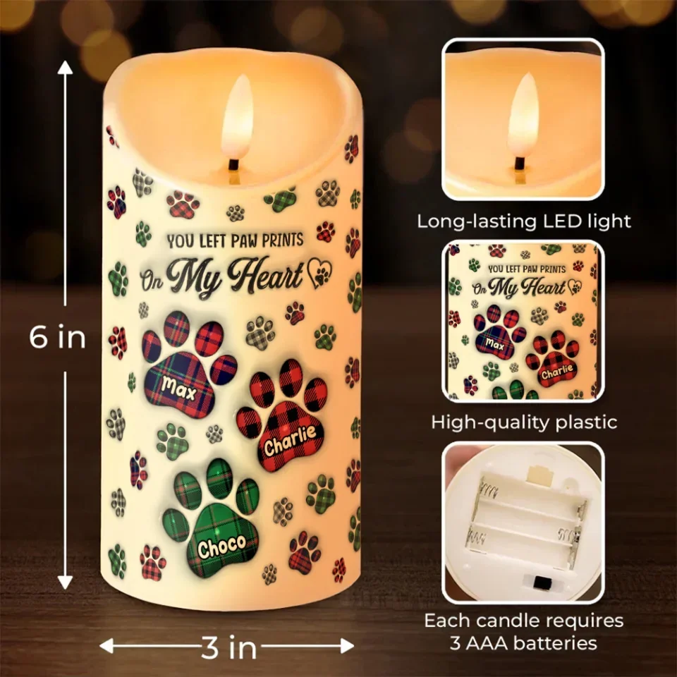 You Left Pawprints On My Heart - LED Candle - Gift For Pet Memorial - Image 5