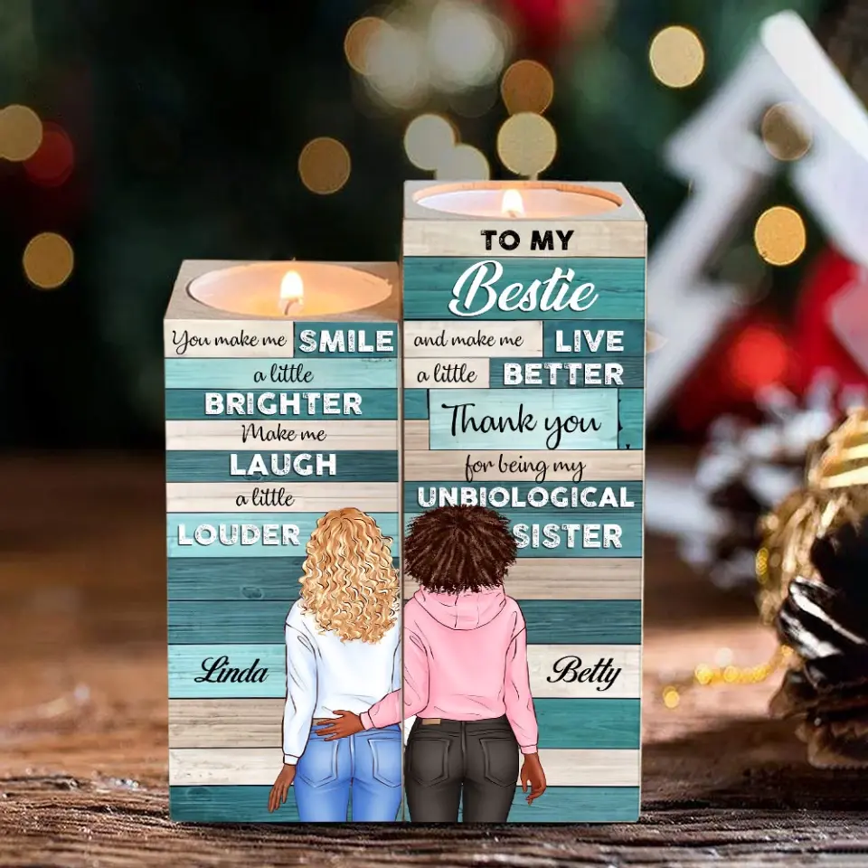 You Make Me Smile - Personalized Wooden Candle Holder - Best Gift For Bestie Friends - Image 4