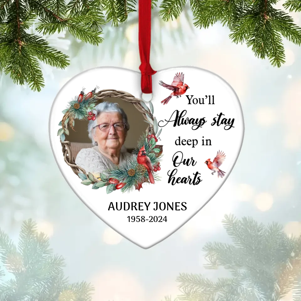 You'll Always Stay Deep In Our Hearts - Custom Ceramic Ornament - Memorial Gifts