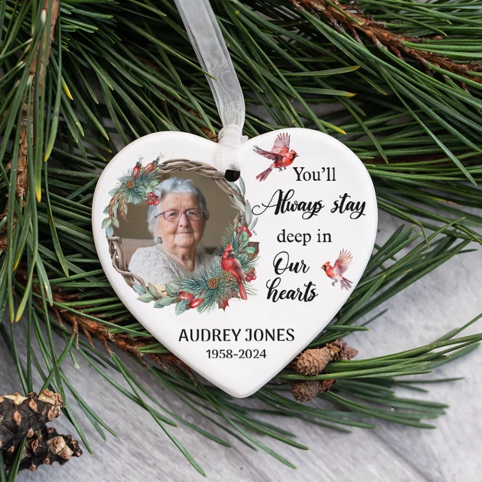 You'll Always Stay Deep In Our Hearts - Custom Ceramic Ornament - Memorial Gifts - Image 4