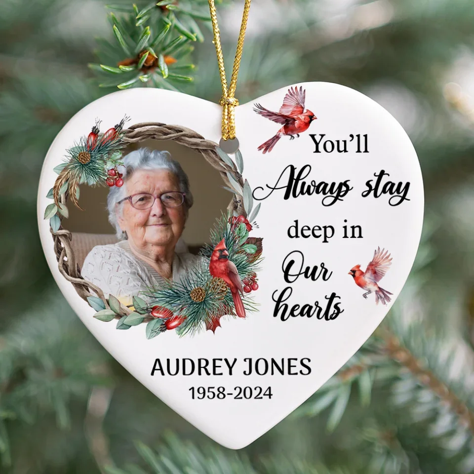 You'll Always Stay Deep In Our Hearts - Custom Ceramic Ornament - Memorial Gifts - Image 8